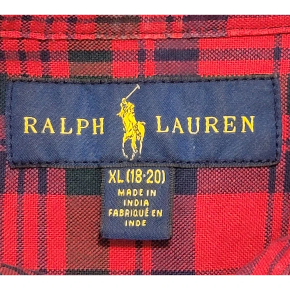 Ralph Lauren Boys Red Plaid Long Sleeve Button Up Shirt Size XL (18-20) - Picture 3 of 4